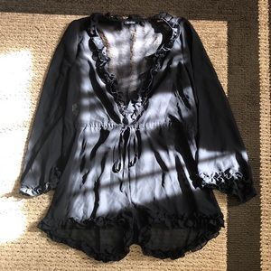 Boohoo Swim Sheer Cover Up Romper— Black